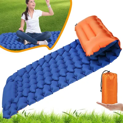 Produktbild von Aufblasbare Camping Isomatte mit Kopfkissen und Fußpumpe, Schlafmatte für Wandern, Camping und Outdoor