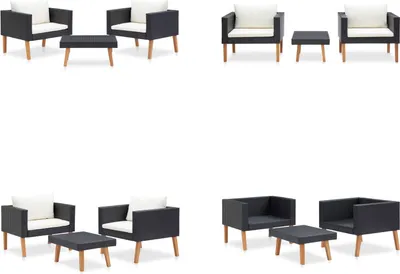 Produktbild von vidaXL 3 tlg. Garten Lounge Set mit Auflagen Poly Rattan Schwarz - Gartenmöbel-Set - Gartenmöbel-Sets - Gartengarnitur - Gartengarnituren