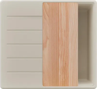 Produktbild von PRIMAGRAN Spülbecken Beige 55x50cm, Granitspüle 1 Becken + Ablauf-Set + Schneidebrett, Küchenspüle ab 40er Unterschrank - Kopenhagen