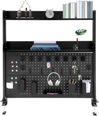 Obrázok produktu pre Kancelárska polica s odkladacou doskou – kancelársky organizér – organizér priestoru – stabilná konštrukcia – 100 x 95 cm – čierna