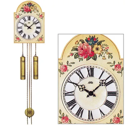 Produktbild von AMS 835 Wanduhr mit Pendel mechanisch antik vintage Pendeluhr mit Blumen-Muster