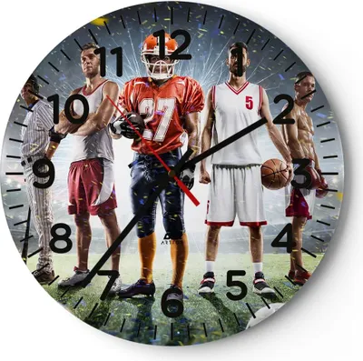 Produktbild von Wanduhr - Rund - Glasuhr - Sport Sportler - 30x30cm - Schleichendes Uhrwerk - Lautlos - zum Aufhängen bereit - Dekoration Modern - Wanddekoration aus Glas - C4AR30x30-3873