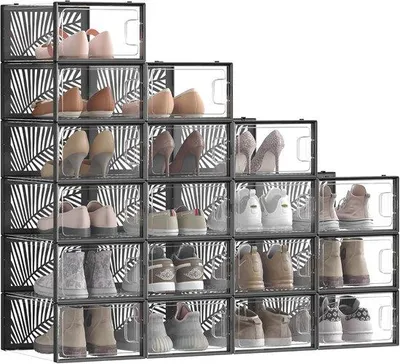 Produktbild von Famanu Schuhboxen Set von 18 - Faltbar und stapelbar, transparent-schwarz