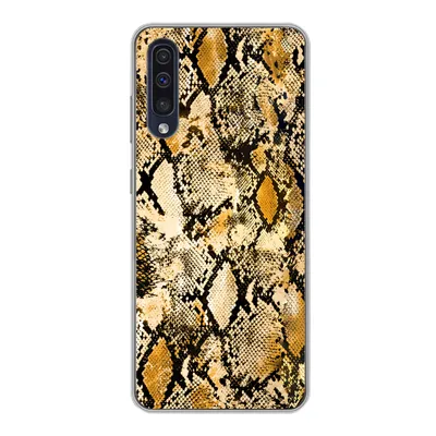 Produktbild von MuchoWow® Handyhülle Schutzhülle Hülle für Samsung Galaxy A30s Tiermuster - Schlange - Gold - Schwarz Silikon Softcase Handy Hülle - Karteninhaber