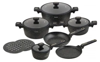 Produktbild von Set Töpfe Und Pfannen 12-Teilig. Töpfe, Aluminiumguss, Antihaftbeschichtung, Induktion, Schwarz, Klausberg Kb-7966