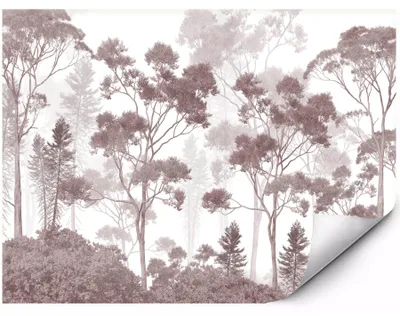 Immagine prodotto di Fotomurale Paesaggio Forestale Nebbioso Nei Toni Rosa Cipria Delicati Alberi E Armonia Naturale 200x140 cm