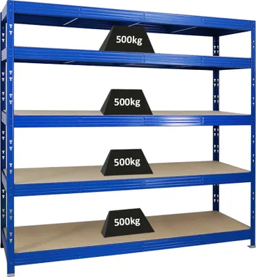 Produktbild von Profi Schwerlastregal RHINO | HxBxT 180x200x60cm | 5 Spanplatten-Ebenen 8mm | Fachlast 500kg | Blau