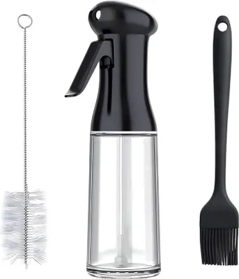 Produktbild von Ölsprühflasche 200 ml - Schwarz, Glas, Tropffrei | Essig- & Ölzerstäuber für Küche, Grill & Heißluftfritteuse