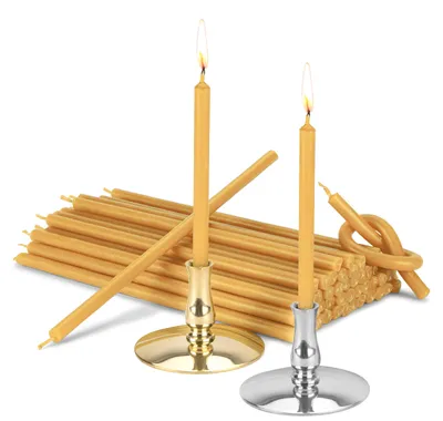 2er-Set Kerzenhalter mit Bienenwachskerzen, 15 cm, gold/silber