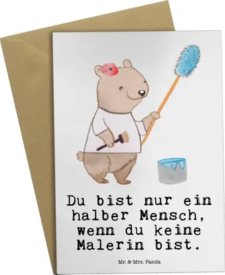 Produktbild von Mr. & Mrs. Panda Grußkarte Malerin Herz - Weiß - Geschenk, hochzeitskarten, Maler, Spruch, Lustig, Malerbetrieb, weihnachtskarten, osterkarte, Witzig, einladungskarten