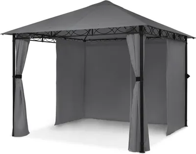 Produktbild von Blumfeldt Mondo - Pergola Partyzelt Gartenzelt Gazebo, Größe: 2,95 x 2,6 x 2,95 m (BxHxT), 4 Seitenteile, EasyMount Concept, Witterungsschutz: UV / Wind / Regen, dunkelgrau