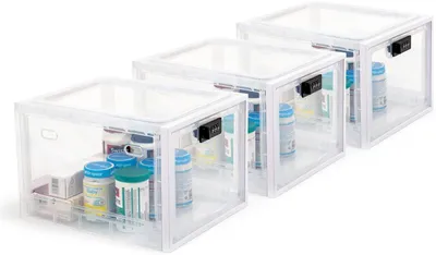 Produktbild von Aufbewahrungbox 3 Stück, Abschließbare Durchsichtige Box für Handys, Süßigkeiten, Snack, Persönlicher Safe Persönlicher Safe Faltbar (Weiß-3)