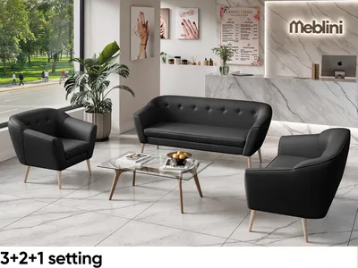 Produktbild von MEBLINI Mini Sofa Set 3-2-1 für Wohnzimmer - Mini Lounge für sechs Personen - Küchensofa - Sofa Klein - Sitzgarnitur - Polstergarnitur - Sofagarnituren - DORIS - 3+2+1 - Schwarz Kunstleder