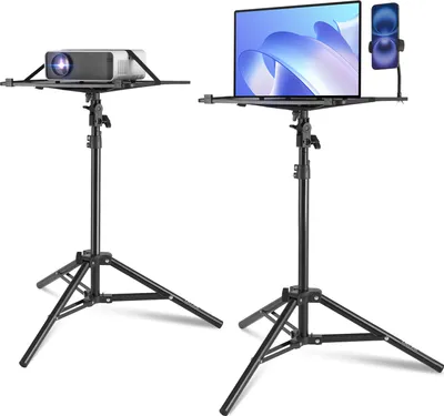 Immagine prodotto di VEVOR supporto per proiettore Treppiede per laptop, regolabile in altezza da 685 a 1600 mm, supporto portatile per proiettore con ripiano e supporto per telefono a collo d'oca