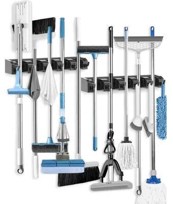 Produktbild von Besenhalterung Wand 5 Halter 6 Haken Gerätehalter ABS Kunststoff Schwarz 2er Pack