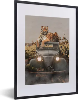 Produktbild von MuchoWow® MuchoWow® Gerahmtes Poster Tiger - Auto - Oldtimer 30x40 cm - Poster mit zchwarzem Bilderrahmen - Wandposter Schlafzimmer