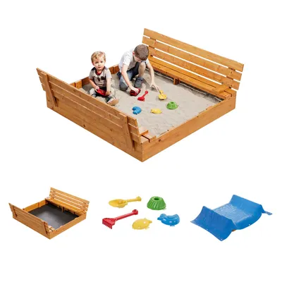 Produktbild von Sandkasten aus Holz mit Sitzbank Abdeckung Imprägniert Kinder Sandbox 10784