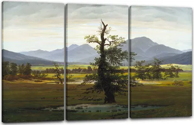 Produktbild von Leinwandbild 3-teilig (120x80cm): Caspar David Friedrich - Der einsame Baum, echter Holz-Keilrahmen inkl. Aufhänger, handgefertigt in Deutschland