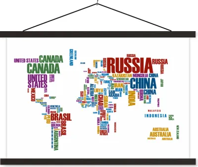 Produktbild von MuchoWow® Textilposter Weltkarte - Buchstaben - Farben - Kinder - Mädchen 60x40 cm mit schwarzem Rahmen - Hölzernes