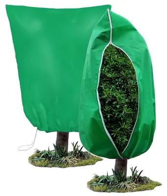 Image de Protection hivernale pour plantes, lot de 2, dimensions 120x80 cm, tissu non tissé avec fermeture éclair et cordon de serrage