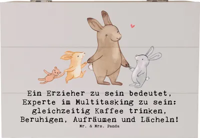 Produktbild von Mr. & Mrs. Panda Kiste Multitasking Erzieher 22 x 15 cm - Grau Pastell - Geschenk, Lernen, Zuneigung, Geschenke mit Herz, Schatzkiste, schmuckbox, Beruf, Berufsleben