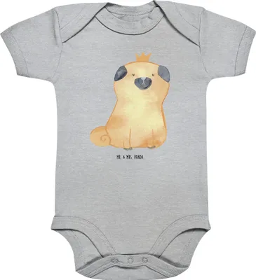 Produktbild von Mr. & Mrs. Panda Babybody Mops Krone 1. - 3. Monat - Heather Grey - Geschenk, overall baby, Kurzarmbody, Hund, Strampler, Lustig, Babystrampler, Königlich, Sprüche