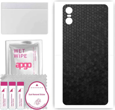 Produktbild von apgo Rückseite Schutzfolie, Skin, kompatibel mit Motorola One (P30 Play), Hinten Displayschutzfolie aus Vinylfolie, kratzfest, einfache Montage - Schwarze Honigwabe