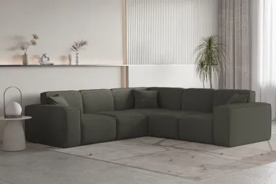 Produktbild von Ecksofa Designersofa CELES PREMIUM Stoff Ascot Bukla Moosgrün Seite Universal