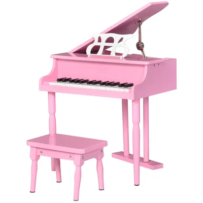 Image de Piano à queue pour enfants HOMCOM en bois avec 30 touches – tabouret et pupitre inclus – MDF rose