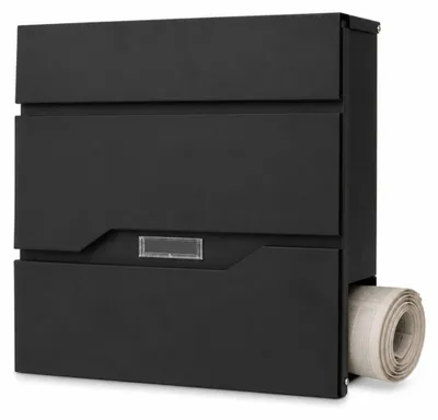 Produktbild von Relaxdays Briefkasten mit Zeitungsfach, HxBxT: 38 x 37 x 11,5 cm, 4 Schlüssel, Wandbriefkasten, Postkasten, schwarz, KI-generiertes Bild
