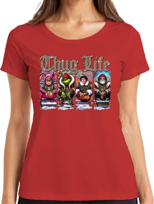 Produktbild von Thug Life Buddy der Elf Grinch - Weihnachten Christmas Xmas Damen T-Shirt, Rot, XL