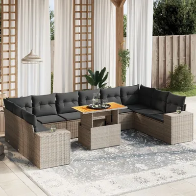 Produktbild von Möbel 11-tlg. Garten-Sofagarnitur mit Kissen Grau Poly Rattan - Sitzgruppe 3272810