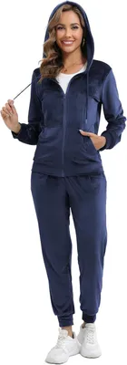 Productafbeelding van Velours trainingspak voor dames, tweedelig huispak met rits, jack en broek met zakken