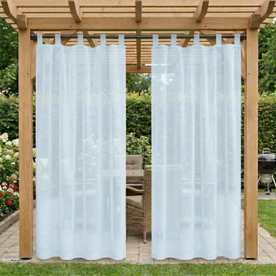 Produktbild von Outdoor Vorhang Wetterfest Wasserdicht Transparent Voile mit Abnehmbaren Schlaufen Gardinen für Balkon Terrasse Pavillon, Blau, B132xH213cm