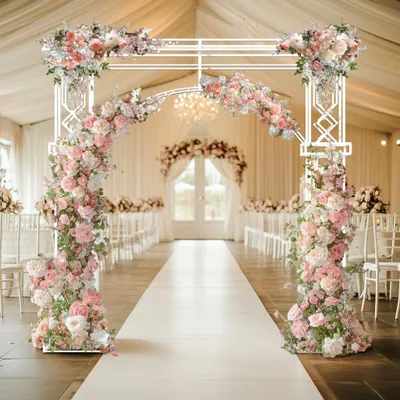 Immagine prodotto di Vrygle Arco nuziale in metallo: arco nuziale extra alto, arco decorativo per matrimoni e giardini, arco con palloncini, sfondo fotografico