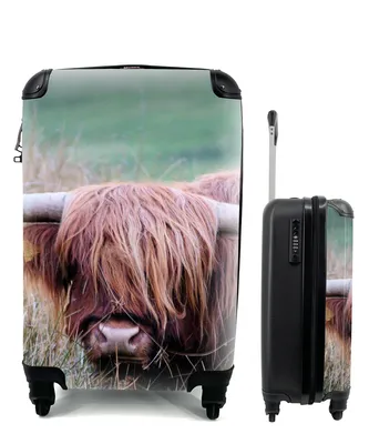 Produktbild von MuchoWow® Koffer Handgepäck Trolley Rollkoffer Kleine Reisekoffer mit 4 Rollen - Schottischer Highlander - Hörner - Gras - Cabin Size < 55x40x23 cm & 55x40x20 cm - Fotokoffer - Kabinenkoffer - Boardgepäck - Reise-Box - Reisekoffer - Reisegepäck - Koffer mit Bild - Trolley für Kinder
