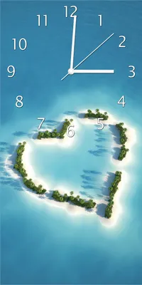Produktbild von Wallario Design Wanduhr bedruckt, Größe 30 x 60 cm, Motiv: Insel mit Herz