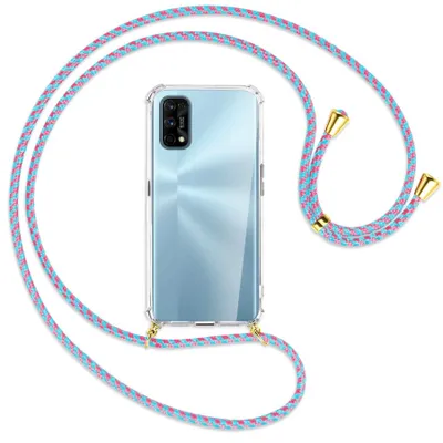 Produktbild von Handykette Backcover-Schutzhülle mit Band (Metall goldfarben) für Realme 7 Pro - pink/mint