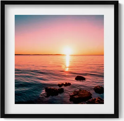 Produktbild von Felsen bei Sonnenuntergang– Wandbild mit Rahmen – Gerahmtes Bild  – Wanddekoration – 50x50 cm –  Schwarz Rahmen
