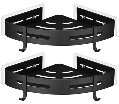 Produktbild von Duschablage Duschregal Eckablage - Aluminium - 2 Ebenen - Schwarz - Ohne Bohren