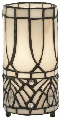 Produktbild von Casa Padrino Luxus Tiffany Tischleuchte Weiß / Schwarz Ø 10 x H. 20 cm - Runde Hockerleuchte - Schreibtischleuchte - Deko Leuchte