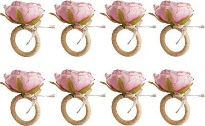 Produktbild von Serviettenring mit Blumenmotiv, handgefertigt, Rosen-Serviettenring mit Fliege, rustikaler Serviettenhalter für Valentinstag, Hochzeitsfeiern