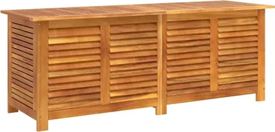 A wooden storage box with slatted doors and top, presented against a white background.