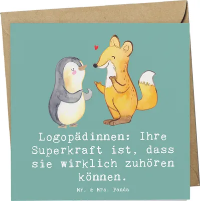 Produktbild von Mr. & Mrs. Panda Klappkarte Logopädin Superkraft - Meeresbrise - Geschenk, Logopädinnen, faltkarte, Berufe, Glückwunschkarte, Einfühlungsvermögen, Sprache verbessern