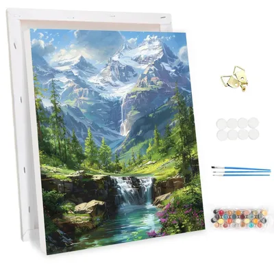 Productafbeelding van Kleurplaten voor volwassenen met lijst, bergrivier, 30x40 cm, doe-het-zelf set, acrylverf, canvas