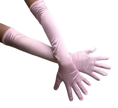 Immagine prodotto di Guanti da opera da donna, in raso, lunghezza fino al gomito, color rosa, 50 cm