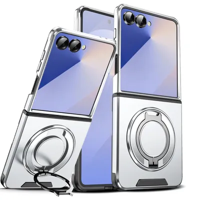 Produktbild von Handyhülle für Samsung Galaxy Z Flip7 Dual-Layer Stoßfest Militär Hülle mit Magnetisch Ring Ständer Silber