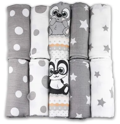 Zdjęcie produktu dla Pieluszki tetrowe 70 x 80 cm, 10 sztuk, szare, 100% bawełna, dla niemowląt