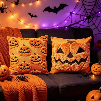 Imagen del producto de Juego de 2 fundas de cojín, 45x45 cm, tejido suave, decoración de Halloween