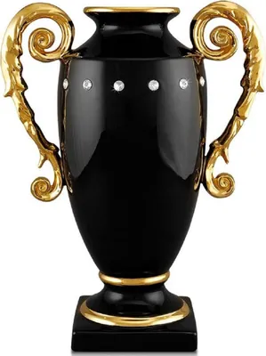 Produktbild von Casa Padrino Barock Vase Schwarz / Gold 28 x 18 x H. 36 cm - Prunkvolle handgefertigte & handbemalte Keramik Blumenvase mit Swarovski Kristallglas